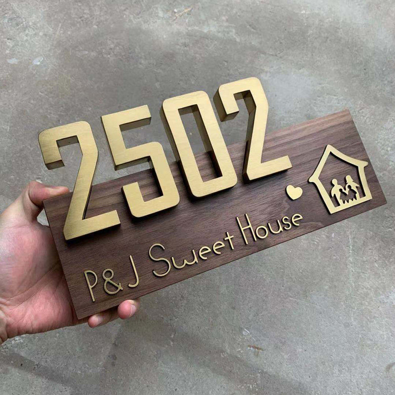 Original design creative solid wood luminous home doorplate number plate high-end hotel company villa door plate number customized