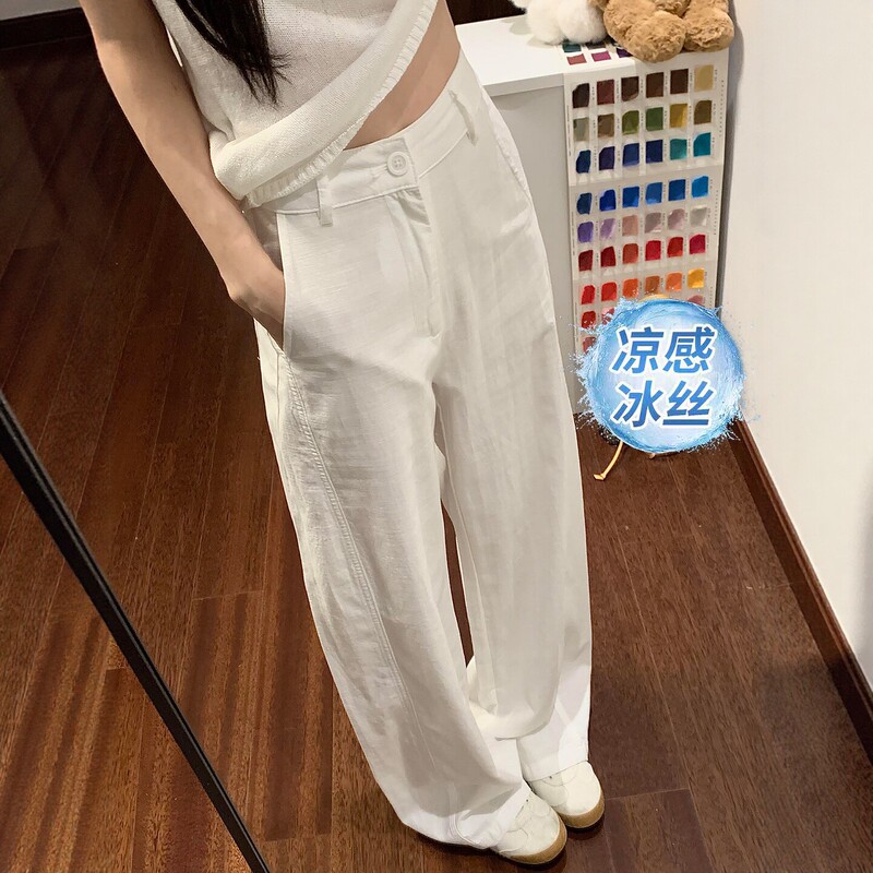 Relaxed White Linen Wide-Leg Pants for Women 2026 Summer Thin Large Size Plus Size High-Waisted Drapey Old Money Style Cotton-Linen Pants Relaxed White Linen Wide-Leg Pants for Women 2026 Summer Thin Large Size Plus Size High-Waisted Drapey Old Money Style Cotton-Linen Pants