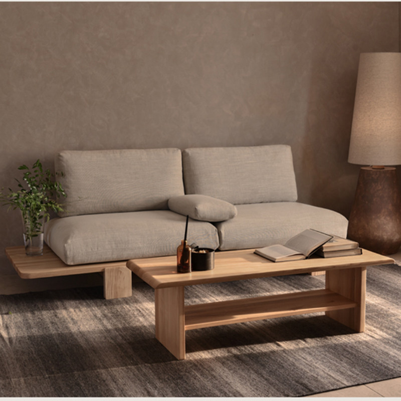 Nordic minimalist small apartment living room solid wood fabric removable washable ash wood double three Japanese style log wind sofa