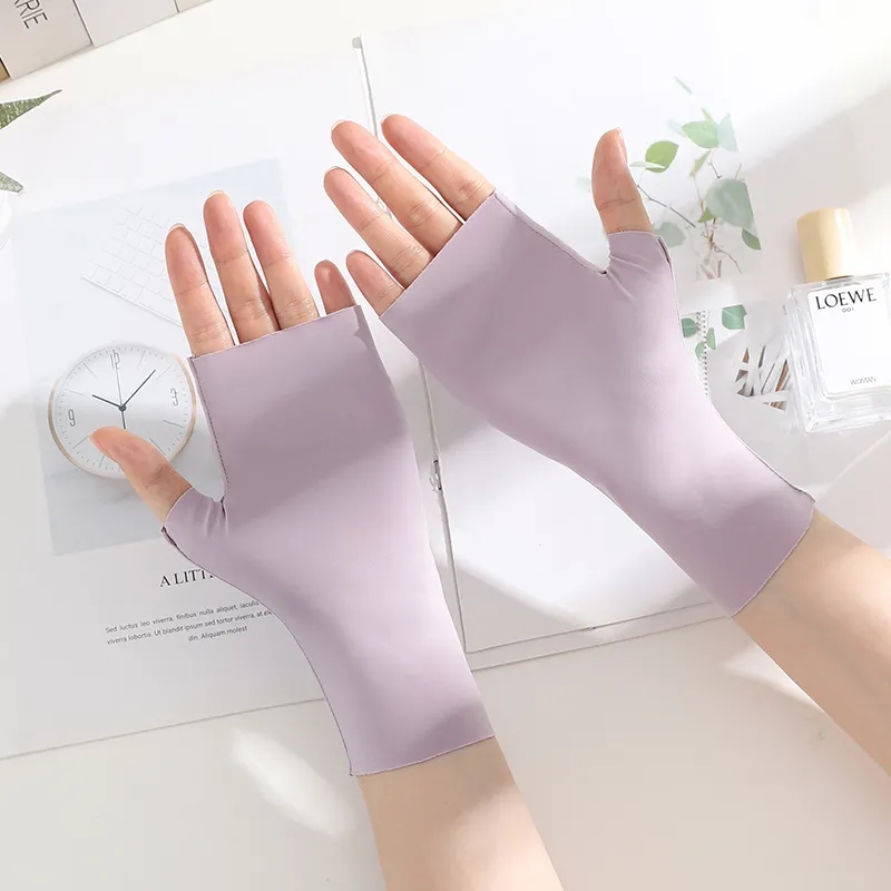 Summer Ice Silk Sun Protection Half-Finger Gloves for Women, Half-Palm Gloves, Women's Office Sun Protection Gloves, Manicure Sun Protection Gloves