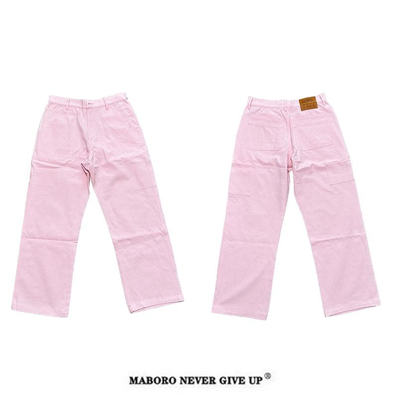 Maboro2025 Autumn and Winter New Lumberjack Work Pants, Pearl Canvas Straight-Leg Light Pink