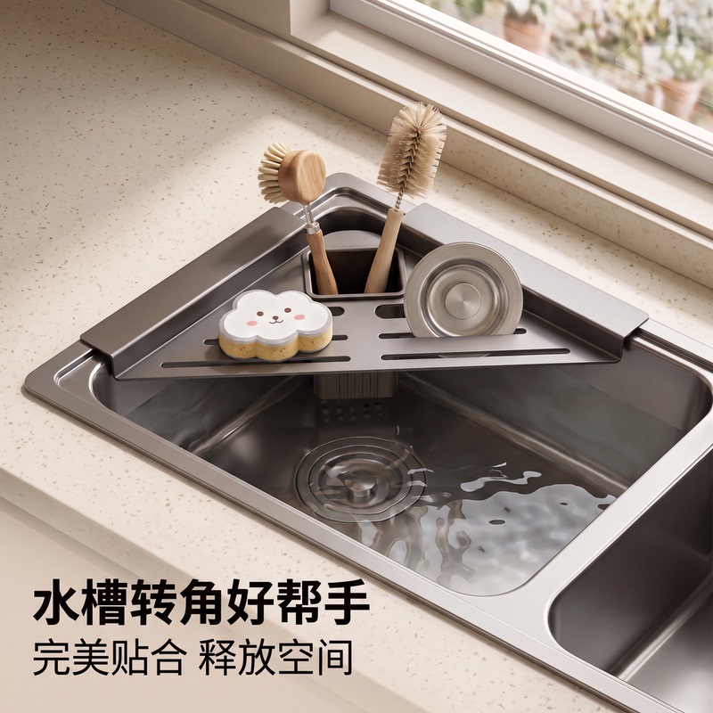 Sink Corner with Cup Holder Drain Rack, Kitchen Triangular Drain Rack, Sink-Side Dishcloth and Rag Corner Storage Rack Sink Corner with Cup Holder Drain Rack, Kitchen Triangular Drain Rack, Sink-Side Dishcloth and Rag Corner Storage Rack