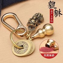 Five Emperors Money Gourd Keychain Pixiu Twelve Zodiac Signs Cinnabar Pendant Copper Coin Brass Pendant Ancient Coin Car