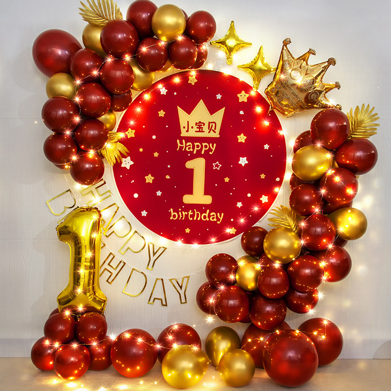 Baby 1st birthday Birthday Arrangement Balloon Decoration Red Children 100 Days Banquee Banquet Scene Poster Background Wall 