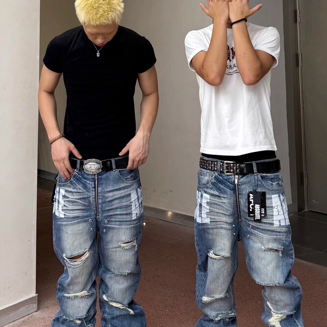 Afc *Absolute Distressed Ripped Whiskered Heavy-Duty Frayed Flared Jeans Afc *Absolute Distressed Ripped Whiskered Heavy-Duty Frayed Flared Jeans