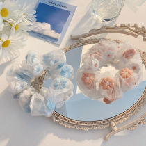 Romantic Pink Blue ~ sweet embroidered flower Hairband organza coliforms hair rope ins mesh hair hair accessories