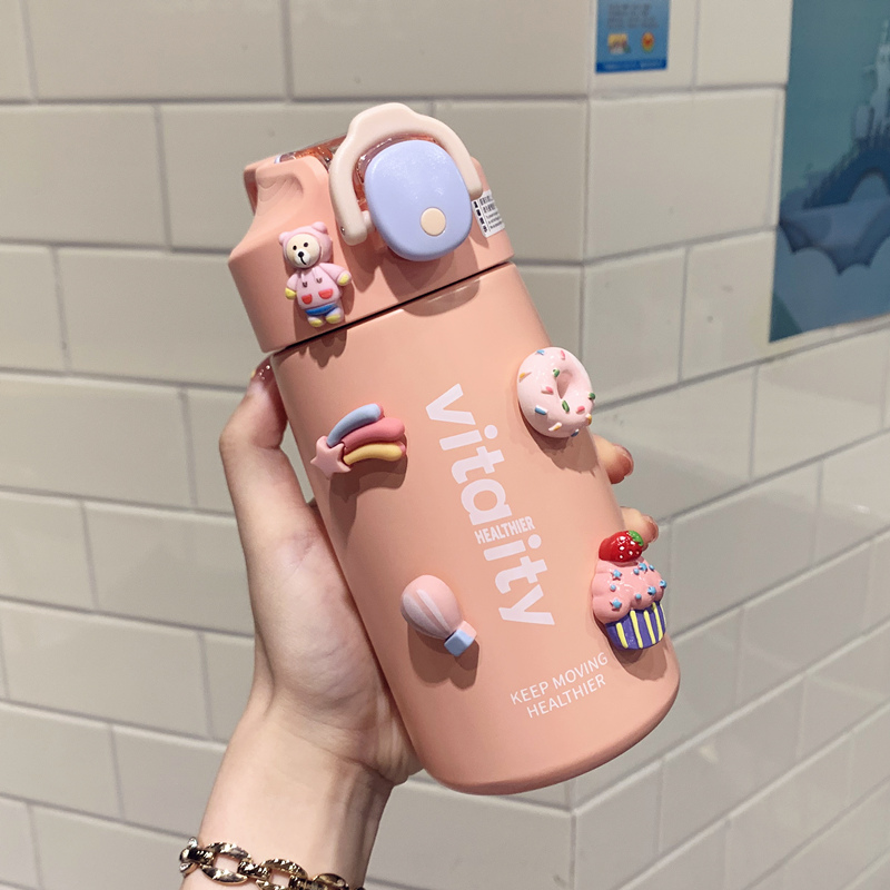 Teenage Girl Hearts Adorable Insulation Cups Lady High Face Value Children Stainless Steel Straws Water Girls Cups Students Kettle