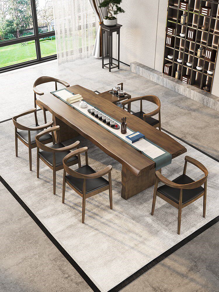 Tea Table Solid Wood Large Plate Whole Plate Thick Plate Log New Chinese Kung Fu Tea Table Will Living-room Zen tea table and chairs combination
