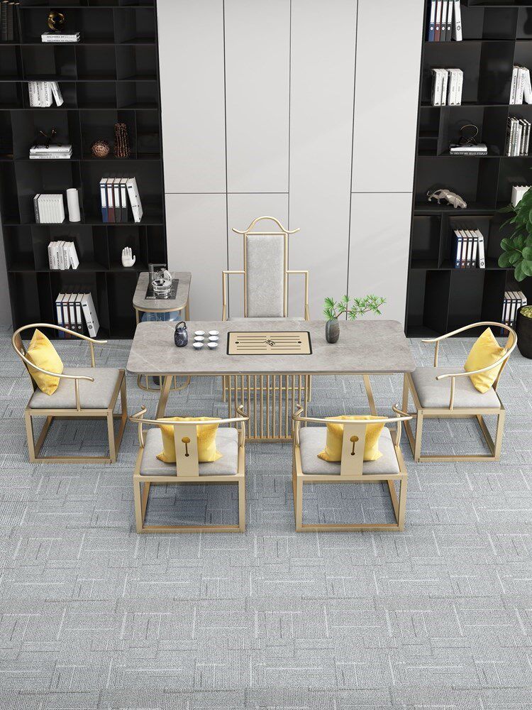 Modern light luxury rock plate tea table office tea table table and chair combination new Chinese style Kung Fu tea table making tea and boiling water