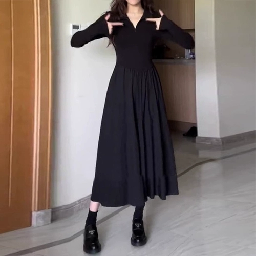 Черный осенний лонгслив, демисезонное платье, корсет, длинная юбка, коллекция 2023