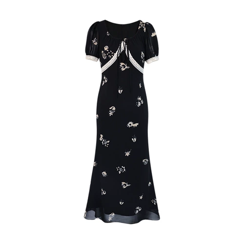 Кружевное летнее платье, длинная юбка, французский стиль, кружевное платье, в цветочек, изысканный стиль, яркий броский стиль, крой «рыбий хвост»