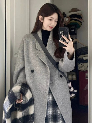 Цветное длинное демисезонное шерстяное пальто, подходит для подростков, изысканный стиль