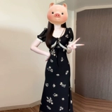 Кружевное летнее платье, длинная юбка, французский стиль, кружевное платье, в цветочек, изысканный стиль, яркий броский стиль, крой «рыбий хвост»