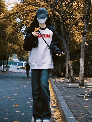 Осенняя демисезонная толстовка, осенний лонгслив, в американском стиле, круглый воротник, подходит для подростков, оверсайз