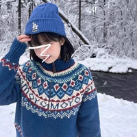 Синий свитер, зимняя сексуальная трикотажная куртка, увеличенная толщина, свободный крой, изысканный стиль, подходит для подростков