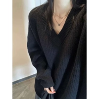 Черный японский ретро свитер, куртка, осеннее мягкое демисезонное термобелье, трикотажный лонгслив, коллекция 2023, городской стиль, осенний, изысканный стиль