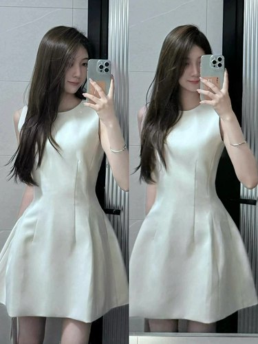 Белое платье без рукавов, летний приталенный корсет, мини-юбка, французский стиль, изысканный стиль