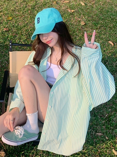 Зеленая рубашка, осенняя дизайнерская куртка, защита от солнца, оверсайз