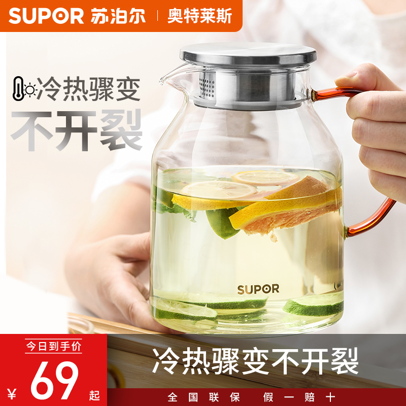 Soberl High Boron Silicon Glass Cold Kettle Cold Kettle Household Heat Resistant High Temperature Large Capacity Flower Tea Bubble Teapot Suit