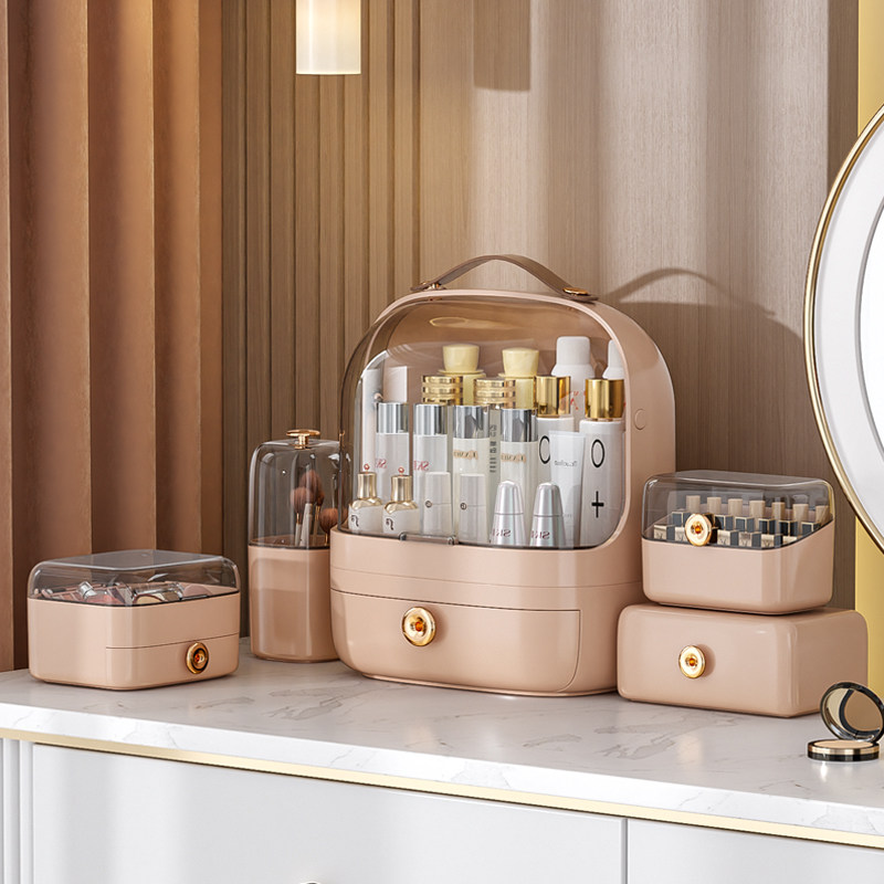 Cosmetics contain boxes of desktop dust-proof large-capacity makeup brush red mask skincare cosmetic tabletop finishing box