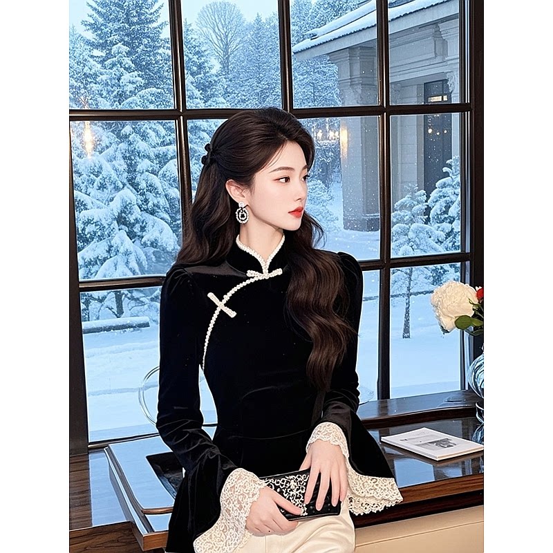 👗复古国风黑丝绒上衣,通勤百搭显气质 -lolita洛丽塔包袋-淘宝好物网