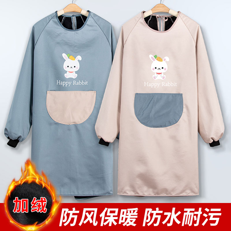 Hood Dressing Woman Glint Thickened Adult Waterproof Oil Proof Apron Home Kitchen Fashion Work Clothes Autumn Winter Warm Jacket