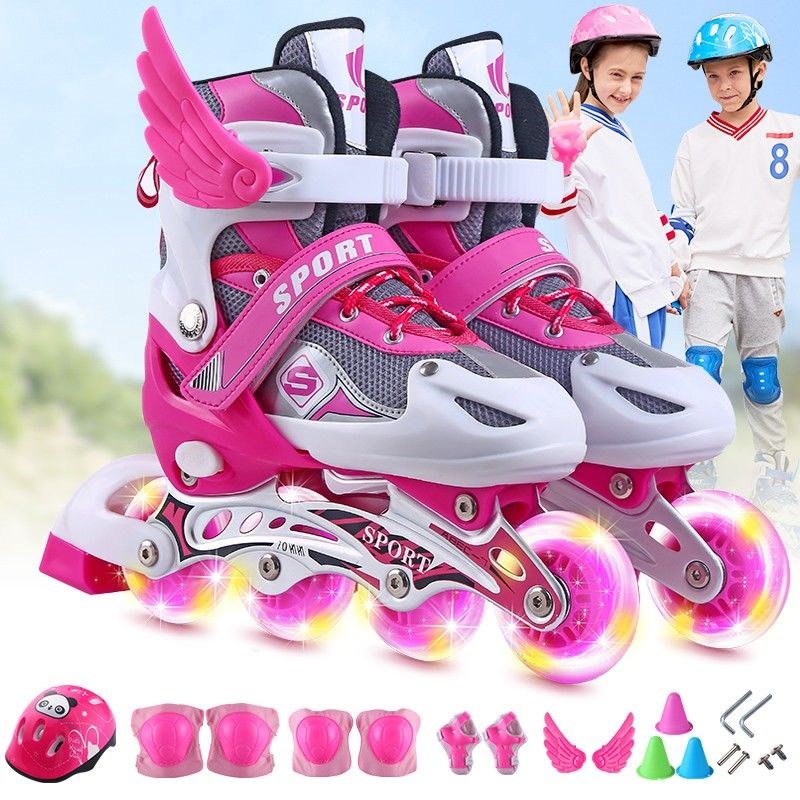Roller Skates Children's Beginners Full Set Adjustable Boys Girls Flash Kids Roller Skates Men and Women