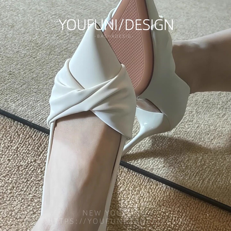 Off-White French-Style High-End High-Heeled Shoes for Women, New Design with Elegant Pleats, Suitable for Dresses, Thin Heels That Are Comfortable and Won'T Tire Your Feet