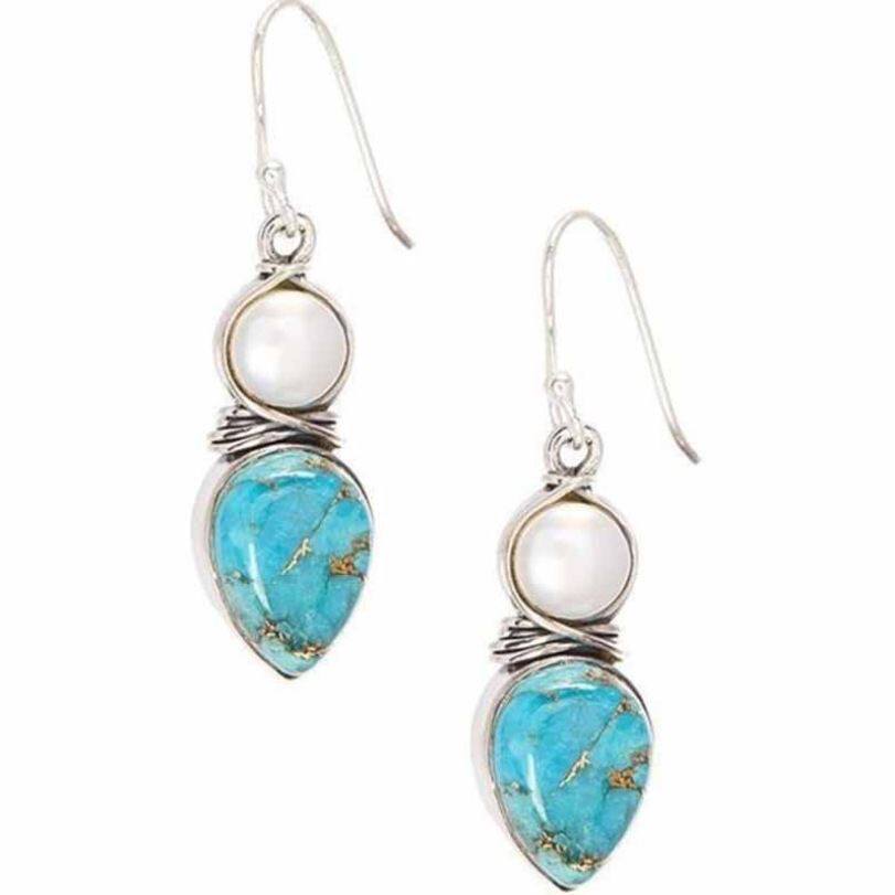 3E3C Pearl & Turquoise Bridal Stud Earrings | Western Fashion Trendy Wedding Jewelry Accessories