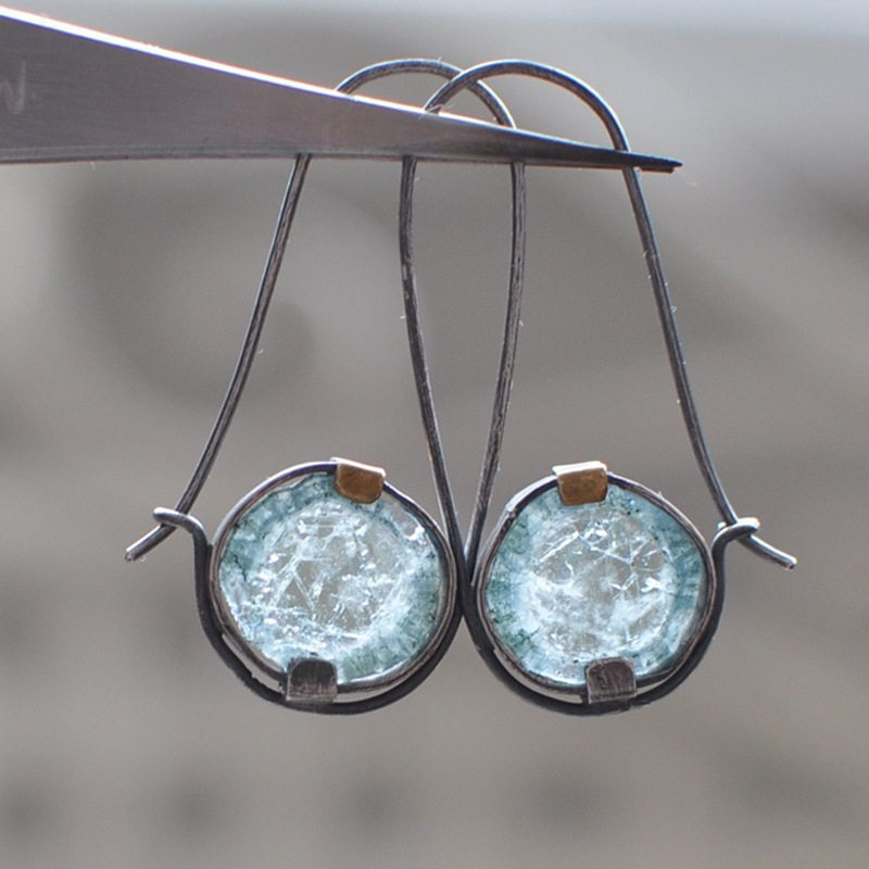 3E3C Bicolor Light Blue Moonstone Earrings | Round Fashion Dangle Stud Earrings for Women