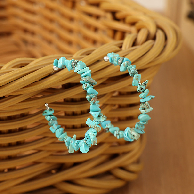Crushed Turquoise Earrings Vintage C-Shaped Hoop Jewelry In Stock