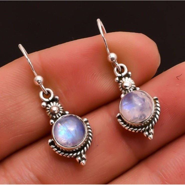 Vintage Moonstone Earrings Western Punk-Style Rainbow Gem Stud Jewelry
