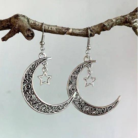 Vintage Filigree Hollow Moon Drop Earrings for Women Fashion Statement Jewelry