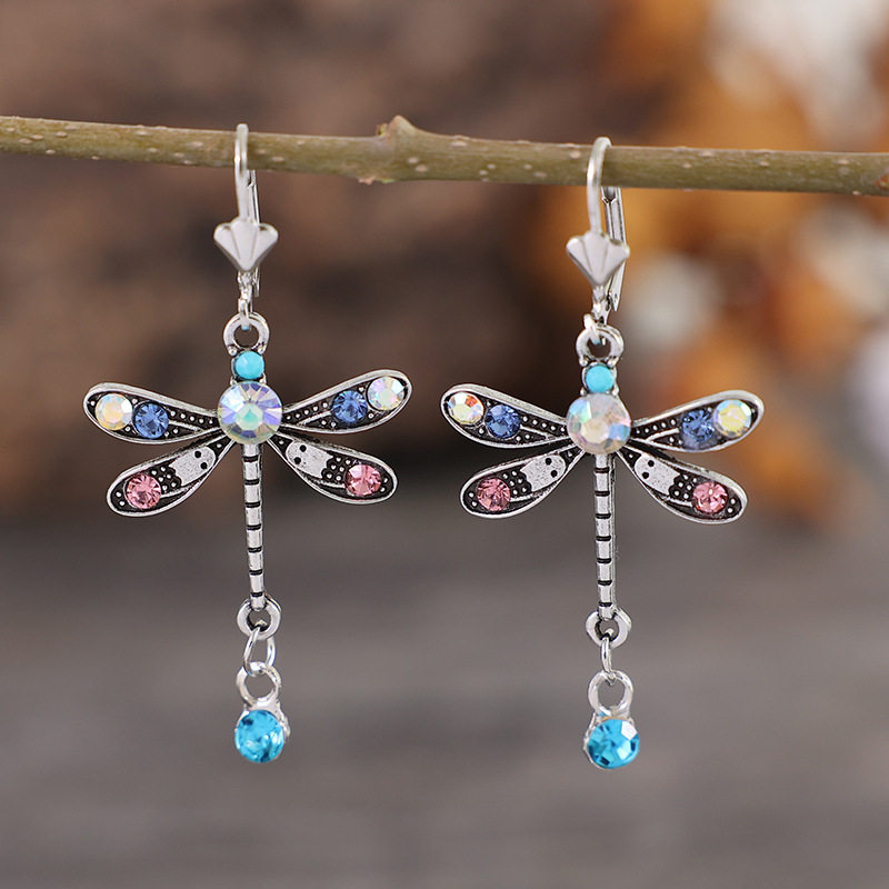 3E3C Fashion Dragonfly Earrings for Women | Long Dangle Stud Earrings with Sparkling Rhinestones, Elegant & Minimalist Design