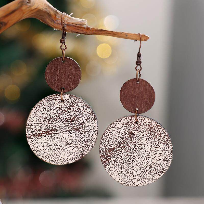 Korean-Style Fashion Lychee Pattern Leather Earrings Bohemian Patchwork PU Dangle Jewelry