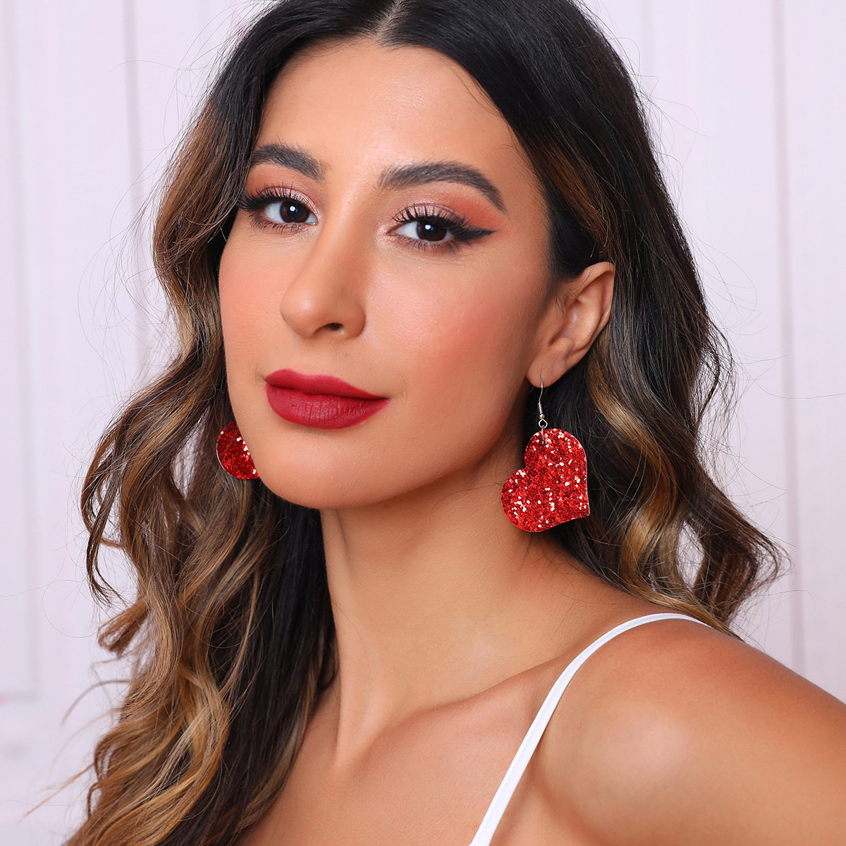 New Valentine's Day Simple and Creative Heart-Shaped Sequin Leather Earrings Stylish Earrings for Women