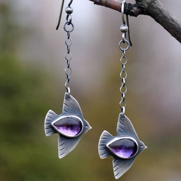 Minimalist Elegant Crystal Gem Bird Earrings Western Style Stylish Swallow Dangle Jewelry