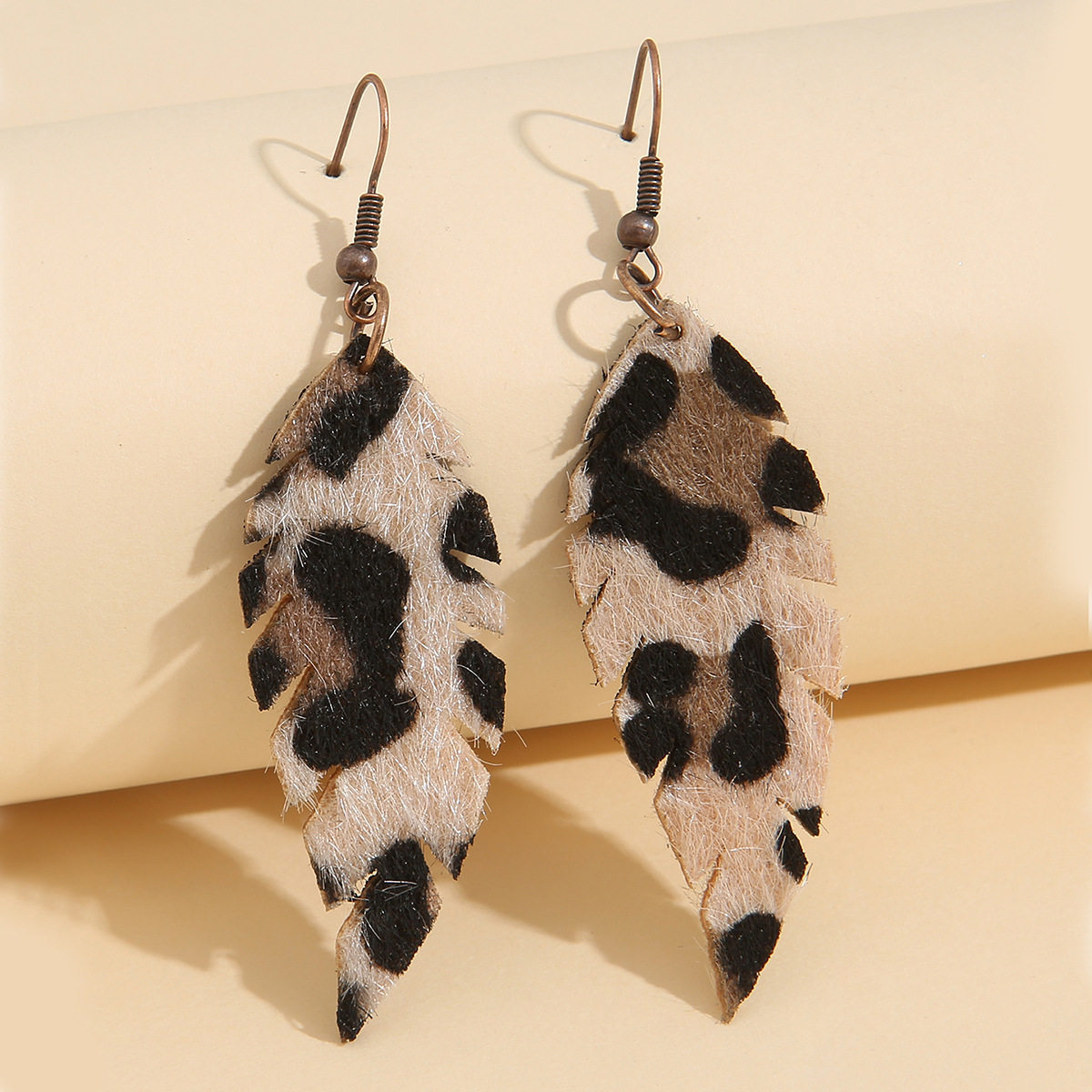 Vintage Leaf Leopard Print Fleece Leather Earrings Western Trendy Jewelry In Stock