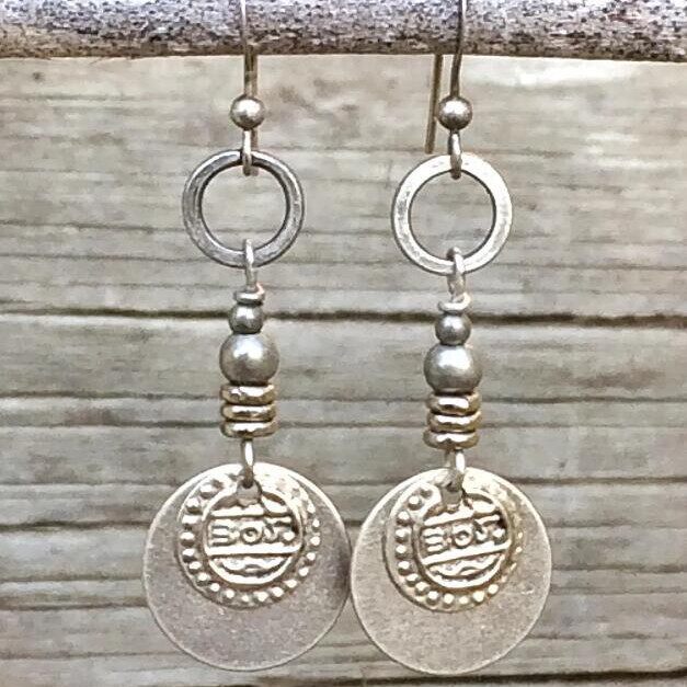 Bohemian Geometric Round Patchwork Earrings | Ethnic Style Engraved Letter Alloy Jewelry