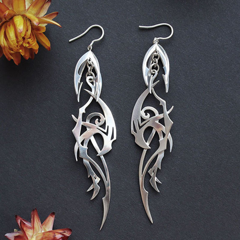 3E3C Vintage Abstract Silver Earrings | Trending Unique Dangle Statement Jewelry for Women