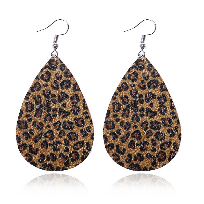 Litchi Texture Teardrop Leather Earrings | Five-Pointed Star Stud Earrings | Leopard Print Dangle Jewelry | Unique Printed Earrings for Women