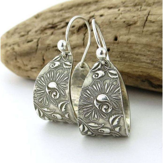 Bohemian Vintage Geometric Carved Floral Alloy Earrings Elegant Statement Jewelry