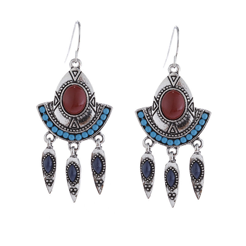 Bohemian Turquoise Alloy Tassel Dangle Earrings Long Statement Jewelry for Women