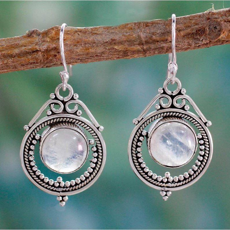 Vintage Bombay Moon Moonstone Earrings Handcrafted Western Dangle Jewelry for Women