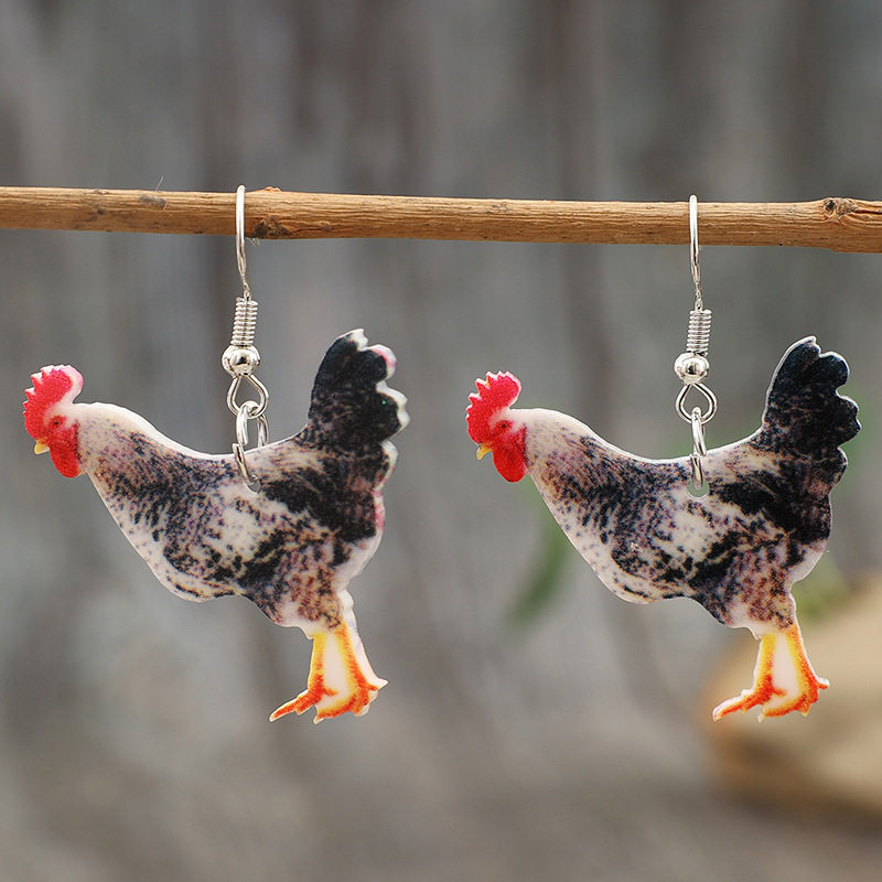 Creative Rooster & Hen Acrylic Earrings Minimalist Drop Jewelry