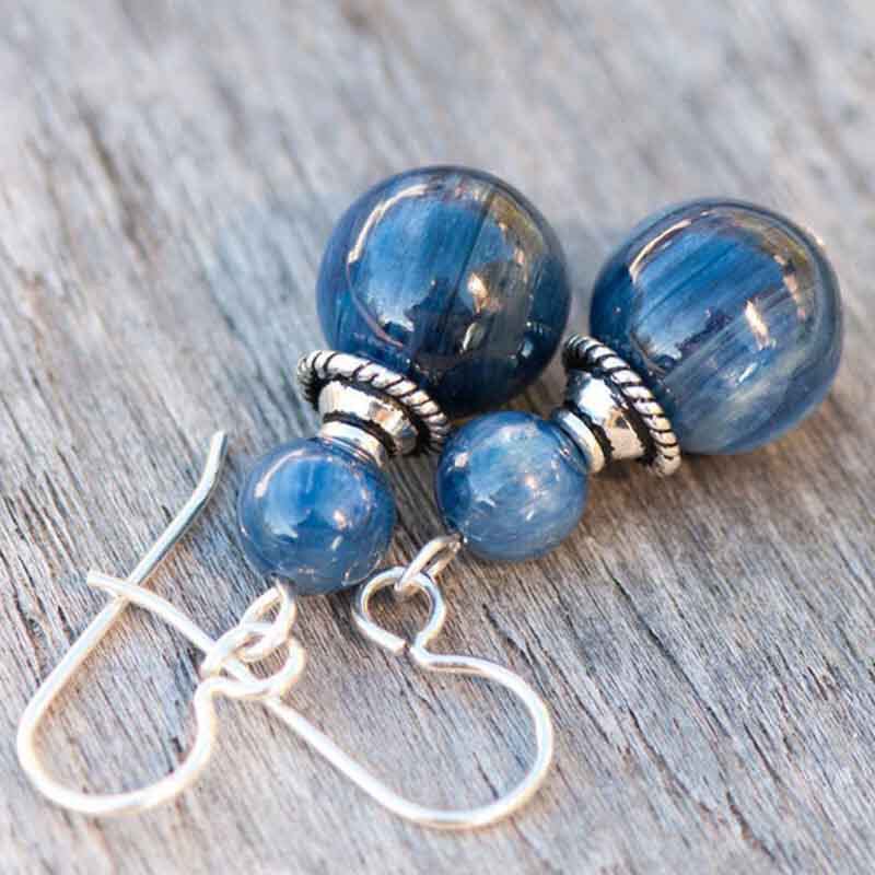 3E3C Vintage Blue Shell Earrings | Women's Round Beaded Pendant Statement Dangle Earrings