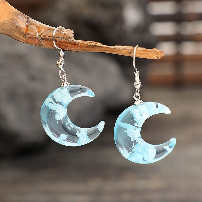 3E3C Minimalist Sky Blue Cloud & Moon Earrings | Unique Statement Dangle Jewelry for Women