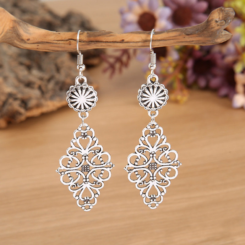 EuropRetro Bohemian Hollow Totem Earrings Ethnic Style Alloy Flower Jewelry