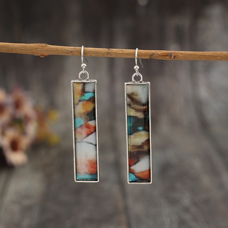 Vintage Bohemian Long Strip Color Sticker Epoxy Alloy Earrings | Fashion Jewelry
