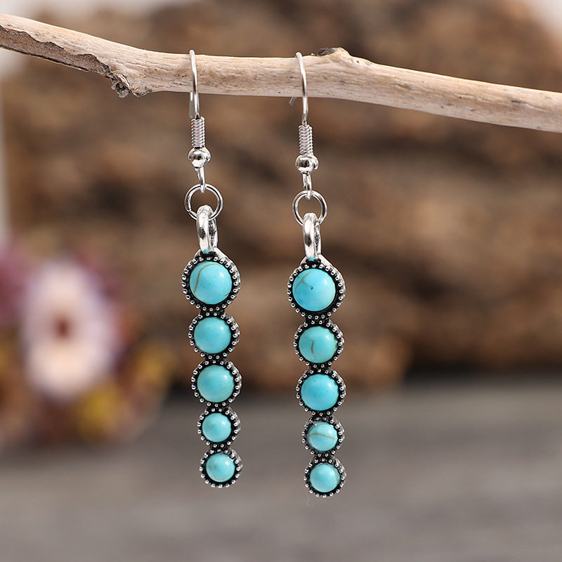 3E3C Bohemian Ethnic Vintage Turquoise Bar Earrings | Retro Linear Dangle Statement Jewelry for Women